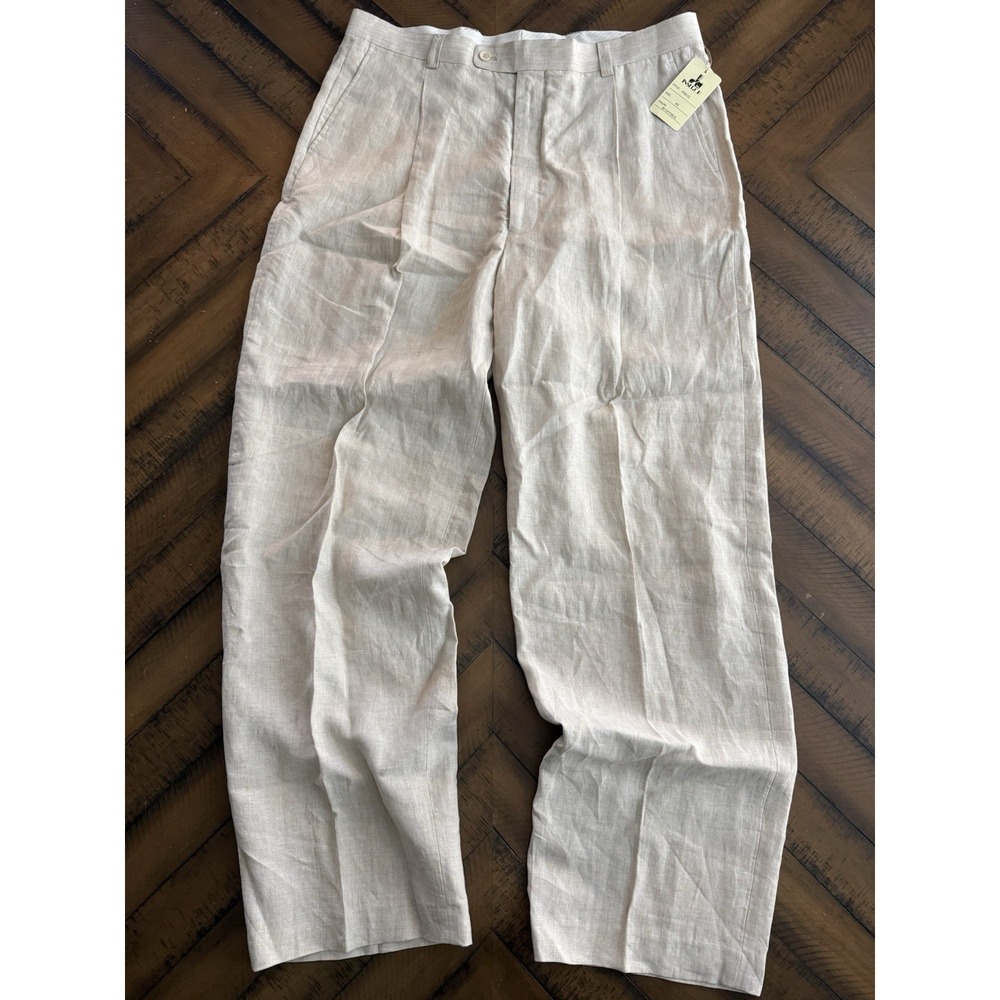 Inserch Italian 100% Linen Dress Pants 40" Men's Oatmeal Travel European Resort